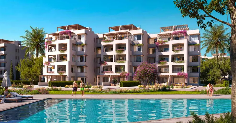 شاليه 3 غرف في هاسيندا ووترز من بالم هيلز للتطوير العقاري للبيع في مدينة رأس الحكمة، الساحل الشمالي | Forsa Property